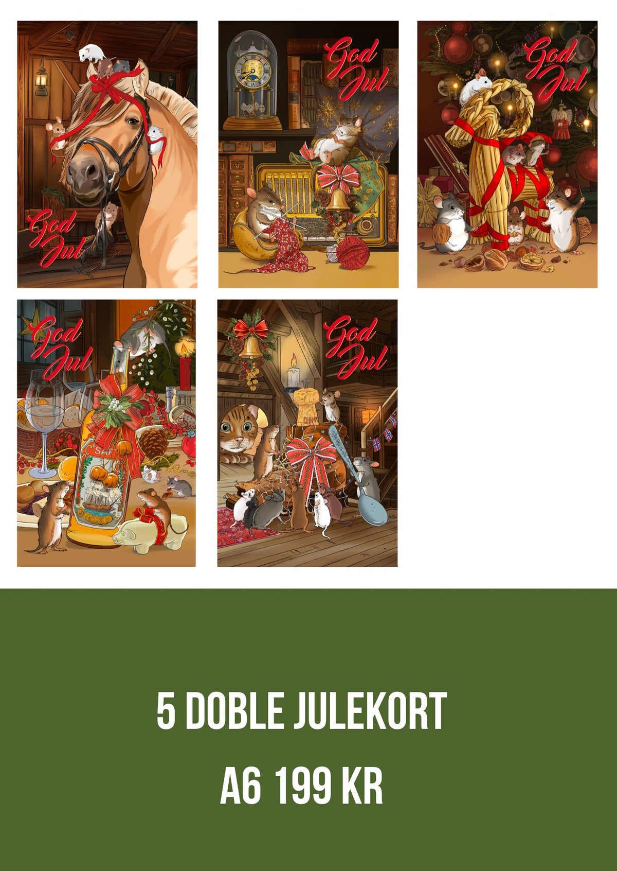 5 stk doble julekort