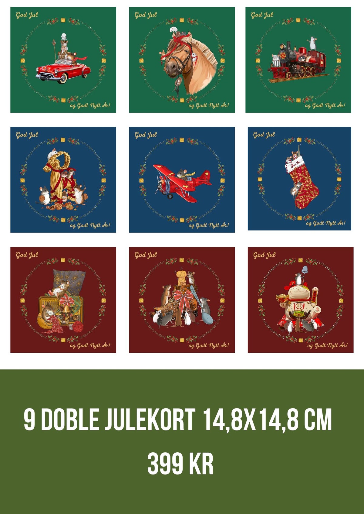 9 stk doble julekort