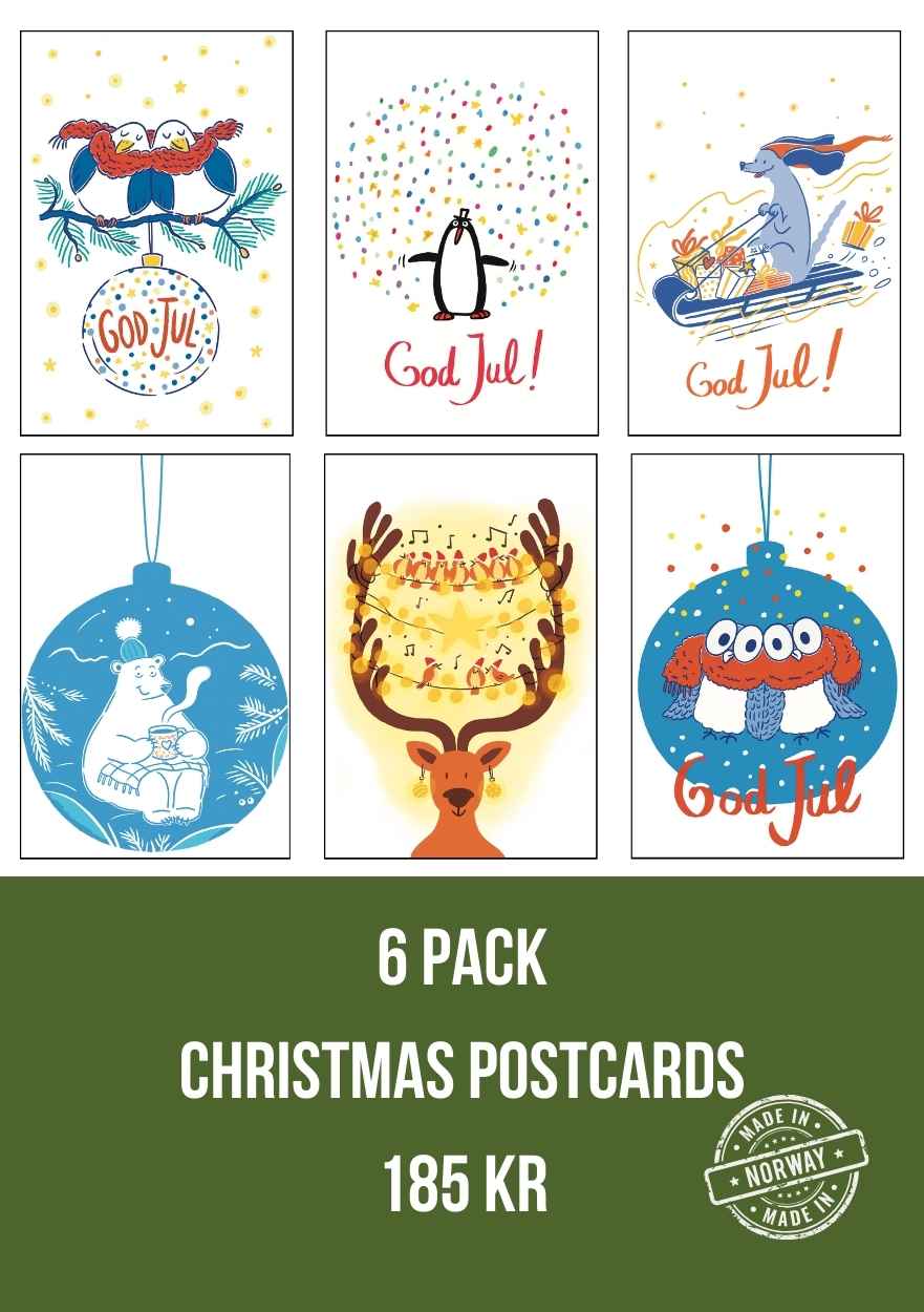 6 pack Christmas postcards